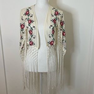 Pins and Needles Fringed Shawl w/Sleeves, XS/S